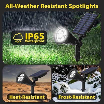 T-SUN Solar Spot Lights Outdoor, 2 Pack Solar Landscape Spotlights, Adjustable 2-in-1 Spotlights for Yard & Garden, IP65 Waterproof Dusk to Dawn Solar Lights for Trees, Pathway, Driveway(White-2 Pack)