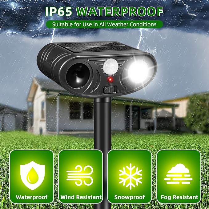 4 Pack Sonic Fortress Pro Deer Repellent Solar Animal Deterrent Outdoor | Motion Activated Deer Repellent Device Cat Deterrent Outdoor Squirrel Raccoon Fox Rabbit Repeller for Garden Yard Farm