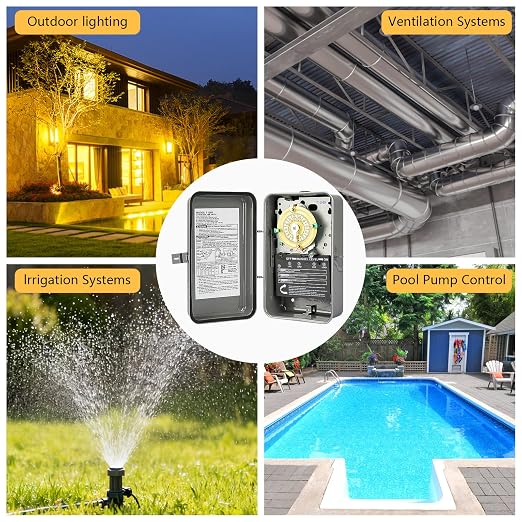 T104R Pool Timer Replacement, 24-Hour Mechanical Timer Switch for Pool Pump | 208-277V 40A DPST Mechanical pool timers, in a Type 3R outdoor metal box - 24-hour timers for Pump Lights HVAC Systems