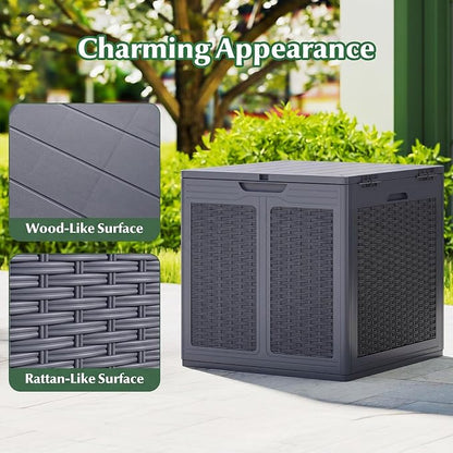 Tangkula 39 Gallon Outdoor Storage Box, Waterproof PP Resin Patio Storage Box with Lockable Lid for Indoor & Outdoor Use, Rattan Design Deck Box for Cushions, Garden Tools