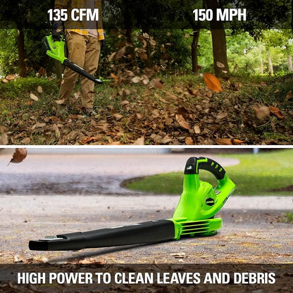 Greenworks 40V (150 MPH) Cordless Leaf Blower, 4.0Ah Battery and Charger Included 24212, 4Ah Battery & Charger, 40V Hedge Trimmer