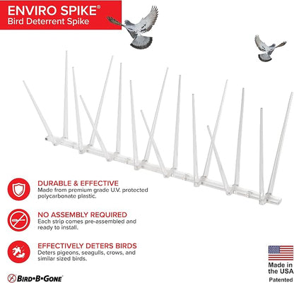 Bird B Gone - EnviroSpike Plastic Anti Bird Spikes (10' Kit) - Humane Deterrent - Stops Pigeons & Birds from Roosting - UV-Stabilized Polycarbonate - for Rooftops, Ledges, Fences, Etc - Made in USA