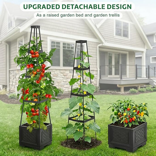 Tomato Planter with Wheels & Self Watering - 57" Tiered Pot with Drip Tray for Climbing Plants, Vegetable Vine, Flowers - Mobile Indoor/Outdoor Gardening for Small Space, Patio