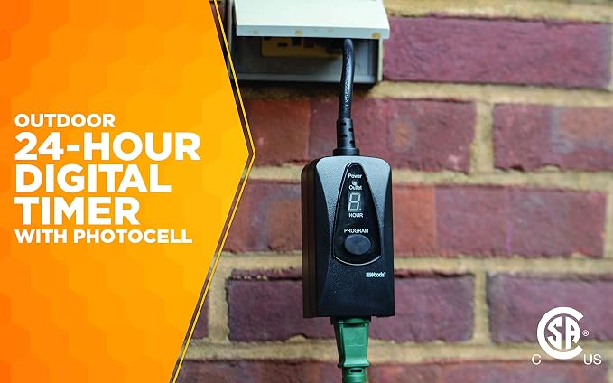 Woods 50013WD Outdoor 24-Hour Digital Photocell Timer with Light Sensor, Plug-In , Black