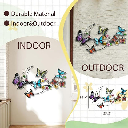POXOHO Metal Butterflies Outdoor Decor, Indoor & Outdoor Decor, 23.2"×14.7" | Hanging butterfly decorations for fence garden yard patio, 3D & colorful print, gardening gift for men women