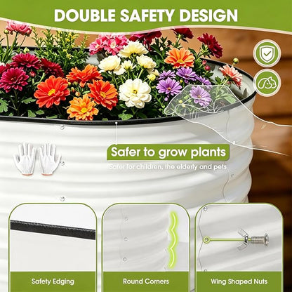 6x3x1.5ft Galvanized Raised Garden Bed Outdoor, 18'' Oval Large Metal Planter Garden Boxes for Gardening, Planting Deep Root Vegetables, Herbs, Fruits, Flower, Rustproof, Rubber Strip, White