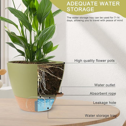 Self Watering Pots for Indoor Plants, 3 Pack 12/10/8 Inch, Large Planter with Water Reservoir, Modern Decorative Flower Pots for Home & OfficeGreen