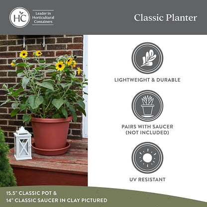 The HC Companies Classic Round Plastic Plant Pot w/Rolled Rim - Lightweight & UV Resistant Flower Pot for Herbs & More - Outdoor & Indoor Plant Pots w/Drainage (14 inch Warm Gray, Pack of 1)