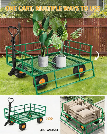 Heavy Duty Steel Garden Cart for Gardening Soil, Tools, and Plant Transport