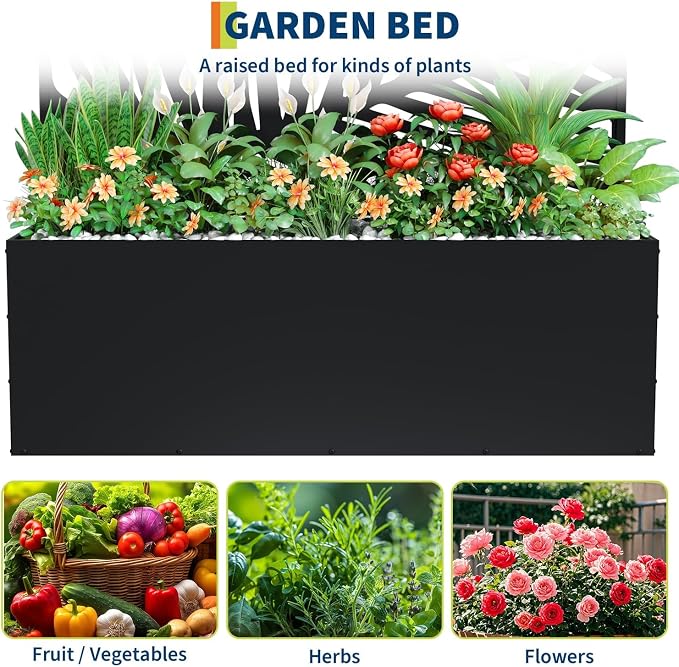 GarveeLife Metal Planter Box with Trellis, 71"x47"x16" Raised Garden Bed for Climbing Plants, Vegetables, Vines, Privacy Planters for Patio with Drainage Holes, 15.7" Deep Planting Bed