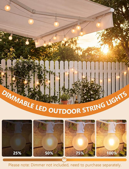 25Ft G40 LED Frosted White String Lights Outdoor with 27 Shatterproof Globe Bulbs Patio Lights White Wire, Waterproof Hanging Bistro Lights for Wedding Party Backyard Garden Porch Christmas Decor