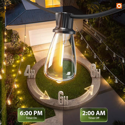 addlon 72FT Solar String Lights Waterproof with Remote & USB, Patio Lights Solar Powered with LED Shatterproof Bulbs Dimmable for Backyard