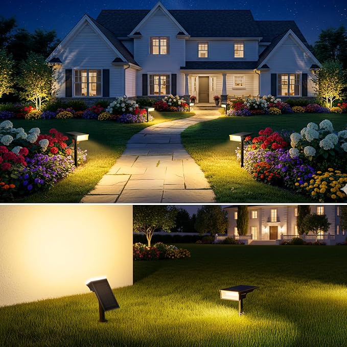 Consciot Solar Lights Outdoor Waterproof, 3 Color Solar Garden Light, Adjustable 170° Spot Lights for Outside Yard Landscape Lighting Pathway Halloween, IP65, Auto On/Off, 8 Pack, WS002UCW