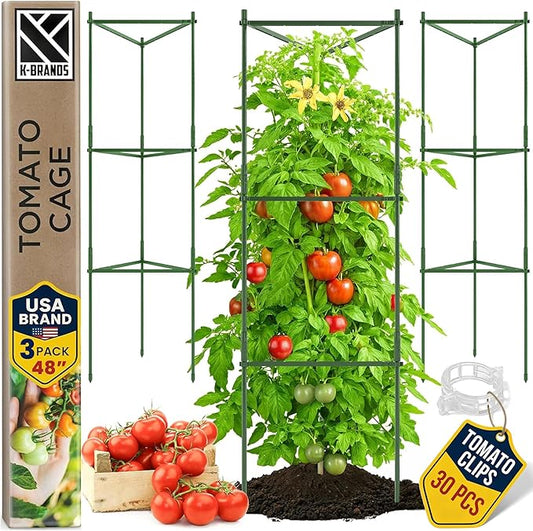 Tomato Cage - Large Trellis Stakes and Plant Support Structures for Vegetables and Climbing Plants - Tall Tomato Cages for Garden, Pots, Raised Garden Bed Outdoor Supplies (3 Pack - Up to 48")
