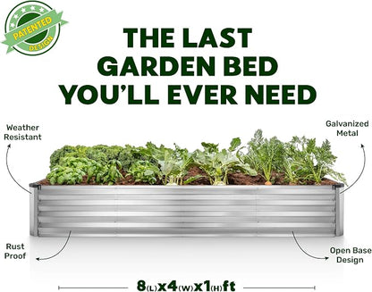 Plant & Plot Galvanized Raised Garden Beds Outdoor // 8×4×1 ft (2-Pack) Planter Raised Beds for Gardening, Vegetables, Flowers // Large Metal Garden Box (Silver) // Patented Tool-Free Design
