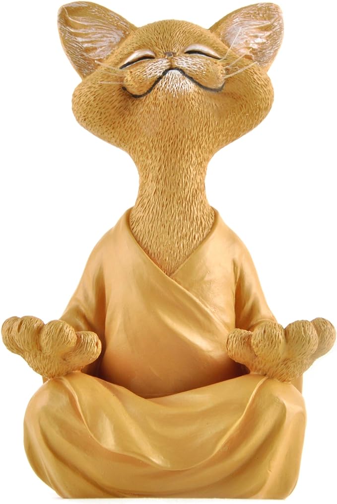 Meditating Happy Cat Statue – Zen Mindfulness Decor for Cat Lovers
