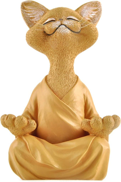 Meditating Happy Cat Statue – Zen Mindfulness Decor for Cat Lovers