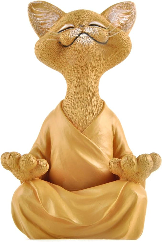 Meditating Happy Cat Statue – Zen Mindfulness Decor for Cat Lovers