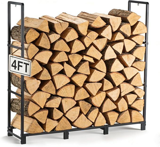 facka 48inch Firewood Rack Outdoor, Metal Wood Rack | Iron Fire Log Stacker Holder for Fireplace, Patio, Porch, Yard, Garden, Indoor Outdoor Wood Storage
