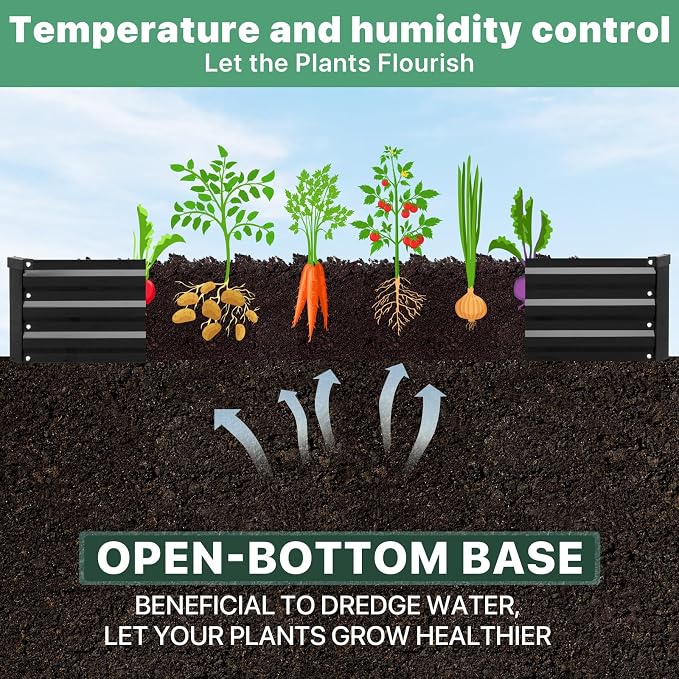 2 Pack 8×4×1ft Galvanized Metal Raised Garden Bed, Metal Planter Kit Box Outdoor for Deep-Rooted Vegetables, Flowers, Green and Herbs