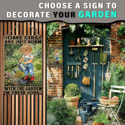 PEACHGARDEN Garden Signs for Outside Some Girls Are Just Born with The Garden in Their Souls Aluminum Metal Sign, Vintage Outdoor Yard Patio Shed Decor, 8x12 Inch