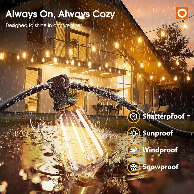 addlon 400FT(50FT*8) Outdoor String Lights for Outside Waterproof Patio Lights with Plastic ST38 LED Edison Bulbs Outdoor Lighting Extra Long for Backyard Bistro Porch Garden Pergola Party Decor