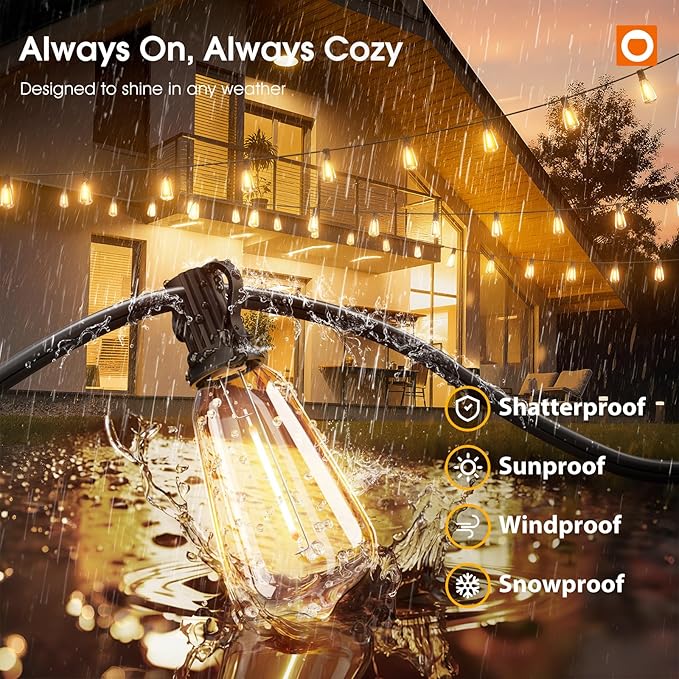addlon 200FT(50FT*4) Outdoor String Lights for Outside Waterproof Patio Lights with Plastic ST38 LED Edison Bulbs Outdoor Lighting Extra Long for Backyard Bistro Porch Garden Pergola Party Decor