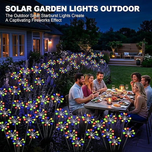 Solar Garden Lights Outdoor, 2 Pack New Upgraded Solar Swaying Starburst Light, Waterproof Fireworks Solar Lights, Yard Patio Pathway Decoration, Multicolor
