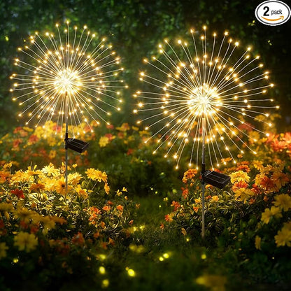 Solar Garden Lights Outdoor Decor Waterproof, 2Pack 120LED Firework Lights for Garden Decorative, Fairy Lights Solar Powered for Yard, Patio,Pathway,Flowerbed,Planter,Party(Warm White)