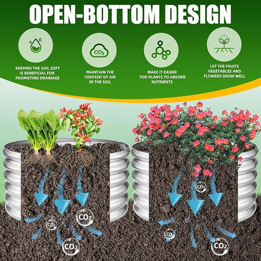 TBMLC 17" Tall Elevated Round Metal Rised Garden Bed- 2.7'x2.7' in Size and 0.8MM Thick Durable Planter Box for Vegetables Flowers Succulent at Patio/Garden Outdoor (Silver, 2.7FT Diameter)
