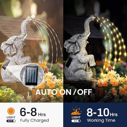 GIGALUMI Solar Garden Decor Upgraded Elephant Statues Outdoor, Birthday Gifts for Women Mom Grandma Senior Elder, Elephant Ornament for Balcony, Garden, Patio, Yard, Lawn (Twinkling Lights Only)