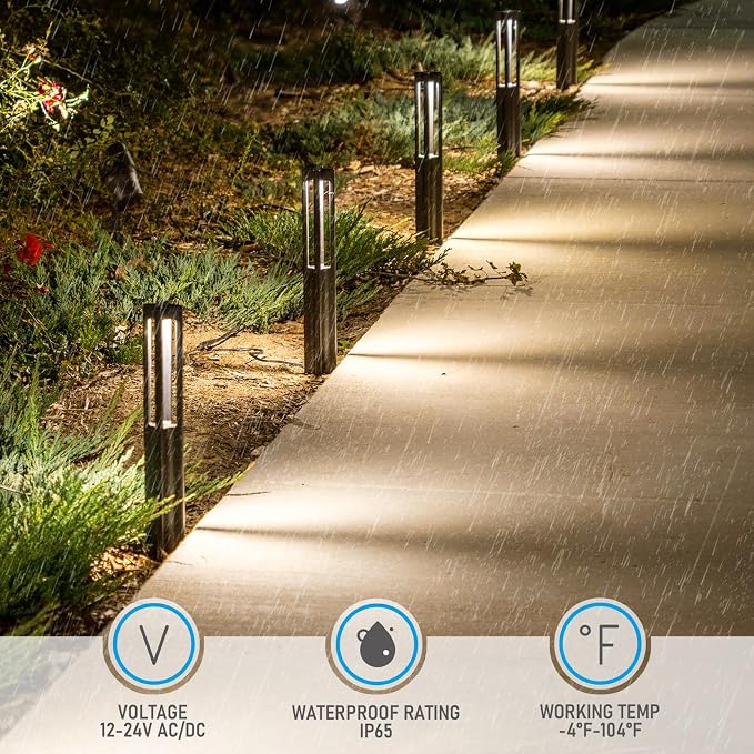 LEONLITE 10-Pack 3W 5CCT LED Low Voltage Path Lights Aluminum Black | LED Landscape Pathway Lights, Outdoor Landscape Lighting, 1800K2700K3000K4000K5000K Selectable, 12-24V, ETL, IP65 Waterproof
