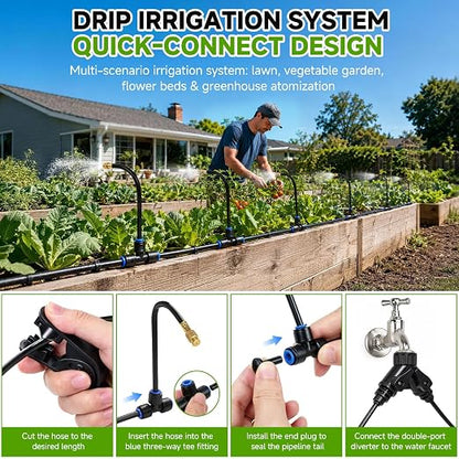 120FT Drip Irrigation System for Garden, 360° Bendable Garden Watering Kit