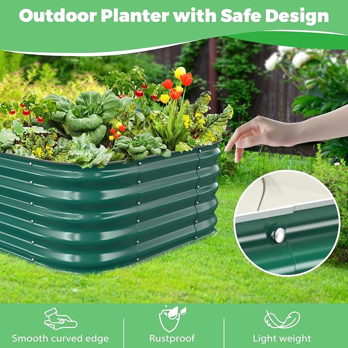 Green Painted Galvanized Raised Garden Bed,Garden Planter Bed Outdoor, Heavy Duty Rustproof Steel Raised Bed Kit for Gardening Vegetables Fruits Flowers Grow (Green, 2.3x2.3x1.5ft)