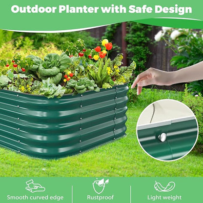 Green Painted Galvanized Raised Garden Bed,Garden Planter Bed Outdoor, Heavy Duty Rustproof Steel Raised Bed Kit for Gardening Vegetables Fruits Flowers Grow (Green, 2.3x2.3x1.5ft)