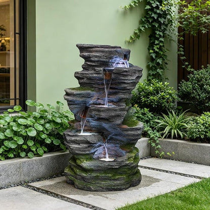 40.16" H Water Fountain Outdoor, 5-Tier Cascading Waterfall Fountain, Large Water Feature for Patio, Garden, Backyard, Deck