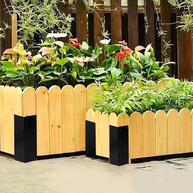 12 Pcs Raised Garden Bed Corner Brackets for 12''-24'' Flower Vegetable Furniture Planter Wood Garden Bed Box, 11 x 3 x 3 Black Metal Corner Brackets Decorative with Screws