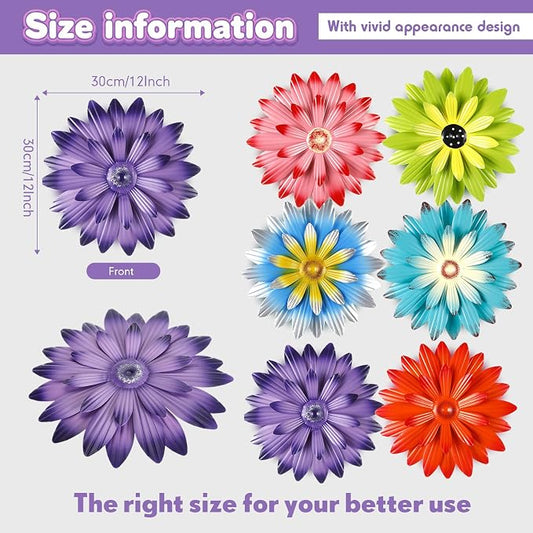 Zhehao 6 Pcs Metal Flower Wall Art Decor 12 Inch Sunflower Wall Decorations Hanging Outdoor Art Multicolored Handmade Metal Flowers Outdoor Decor(Vivid Color)
