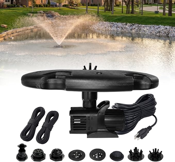 Half Off Ponds 1.2 HP Floating Fountain & Aerator | 10,000 GPH output, 11 spray patterns, 200 ft heavy-duty cord, Energy-efficient, Improves water quality