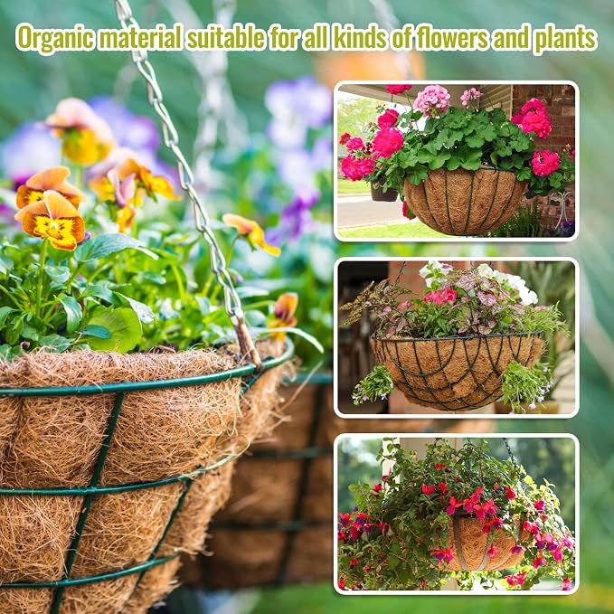 Legigo 6 Pack 14 Inch Hanging Basket Coco Liners Replacement, 100% Natural Round Coconut Coco Fiber Planter Basket Liners for Hanging Basket Flowers/Vegetables