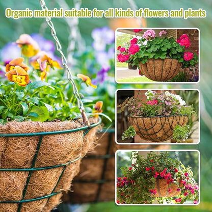 Legigo 6 Pack 14 Inch Hanging Basket Coco Liners Replacement, 100% Natural Round Coconut Coco Fiber Planter Basket Liners for Hanging Basket Flowers/Vegetables