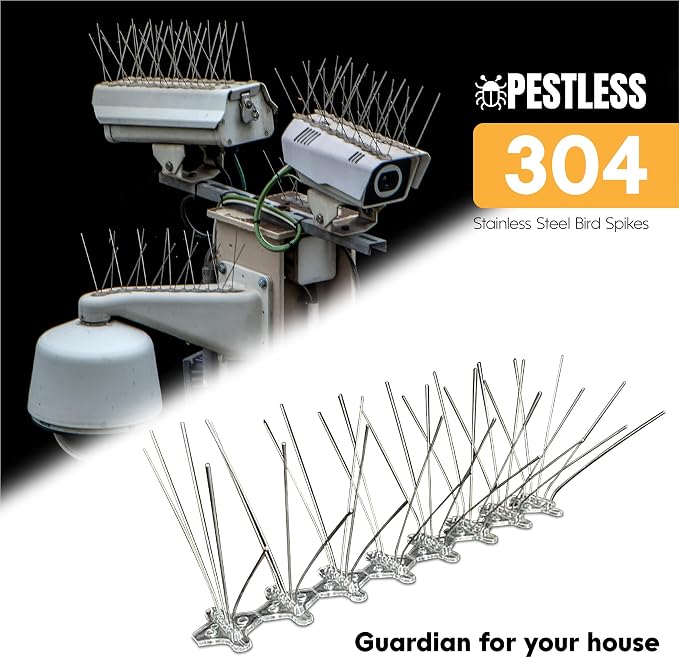 Upgraded Bird Spikes 10 Pack - 12-Inch Deterrent, 5 Spikes, Wide Coverage, Adjustable Strip Length - Stainless Steel Repeller Against Pigeons, Squirrels, Animals - Easy Mounting