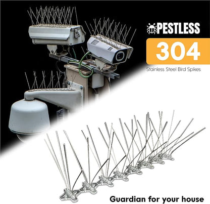 Upgraded Bird Spikes 10 Pack - 12-Inch Deterrent, 5 Spikes, Wide Coverage, Adjustable Strip Length - Stainless Steel Repeller Against Pigeons, Squirrels, Animals - Easy Mounting
