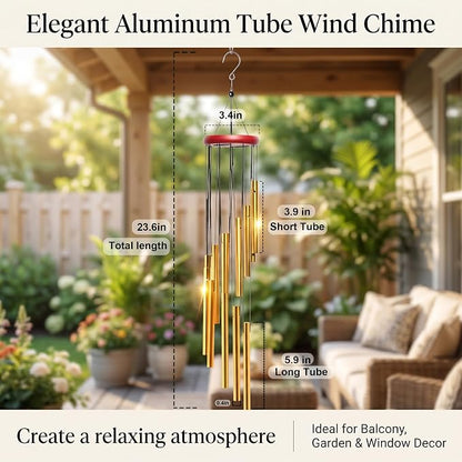 Outdoor Wind Chimes for Outside with 12 Aluminum Tubes for Garden Patio Balcony and Home Decor (Golden)