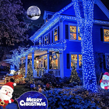 JMEXSUSS 600 LED Solar Christmas Lights, 206.7 ft Blue Solar Lights | Christmas Lights Outdoor Waterproof, 8 Modes Solar String Lights for Yard Patio Tree Garden Party Bushes Xmas Decorations