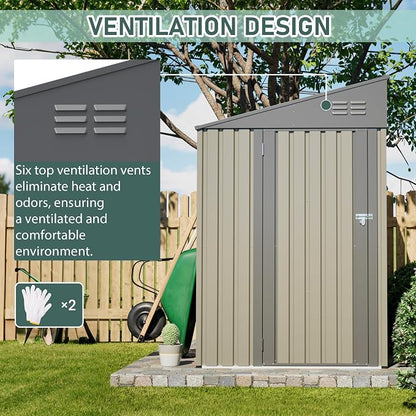 YOPTO 4x7 FT Outdoor Storage Shed,Metal Lean to Storage Shed with Reinforced Beams,All Weather Waterproof Garden Tool House W/Lockable Door & Reversible Installation,for Backyard,Patio,Lawn,Olive Gray