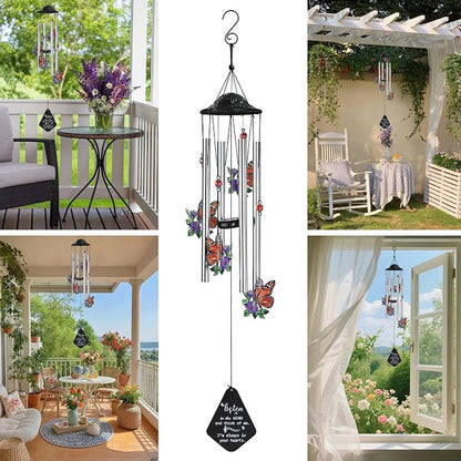 34'' Butterfly Wind Chimes for Outside Memorial Windchime Home Garden Decor | Wind Chimes Outdoor Large,Butterflies Aluminum Tube Windchimes With S hook,Sympathy Gifts for Loss of Loved One,Mom Women