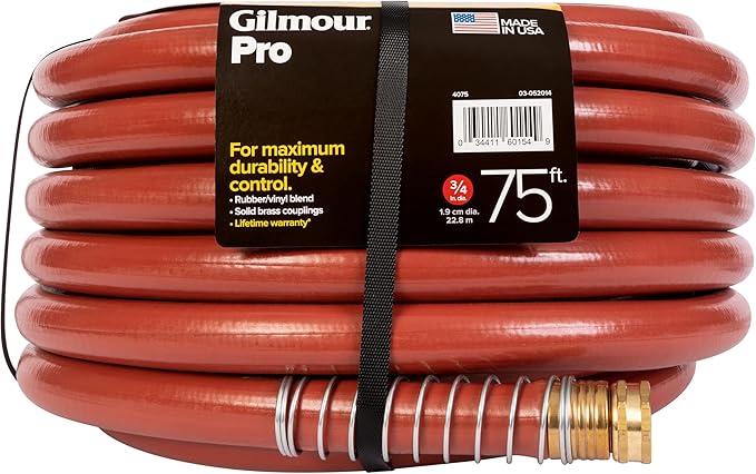 Gilmour Pro Commercial 3/4" x 75' Heavy Duty Water Hose, Durable and Kink Resistant 75 ft Garden Hose | 400 PSI Heavy Duty Commercial Hose, Kink Resistant, Brass Fittings, Made in USA