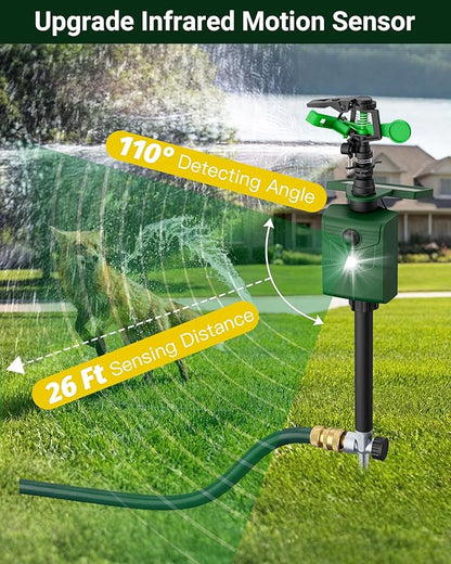 Motion-Activated Sprinkler, Solar Animal Repellent Outdoor - Deer Cat Deterrent with Motion Sensor & Flashing Lights, Protects Yard & Garden from Deer, Cats, Raccoons (2, Green)