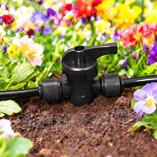 10 Pack 1/4 Inch Drip Irrigation Shut Off Valve Fittings - 1/4'' Drip Line Push-to-Fit Switch Valve Connectors for 1/4 Inch Drip Irrigation Tubing Regulate Water Flow